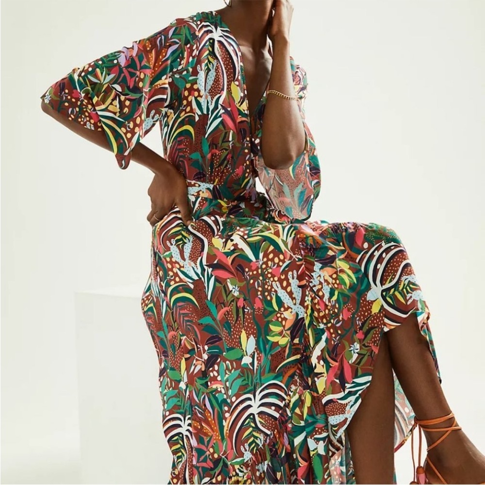 Farm Rio x Anthropologie Fiesta Wrap Maxi Dress Size Small - Picture 3 of 16